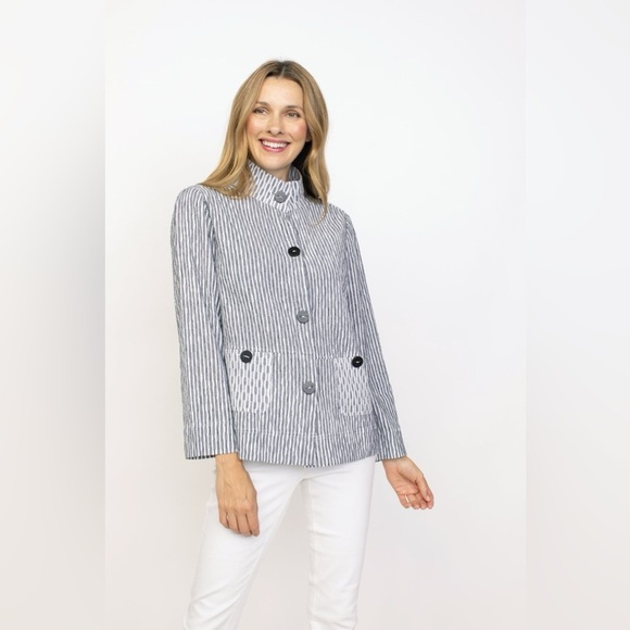 Habitat Jackets & Blazers - HABITAT | Retro Swing Black Striped Button Up Blouse Blazer Jacket